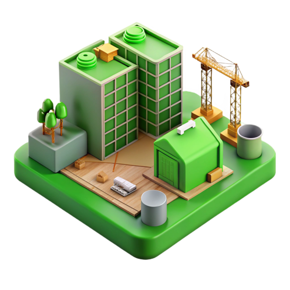 extraordinary modern Green Building Construction Site Isolated with Workers authentic png