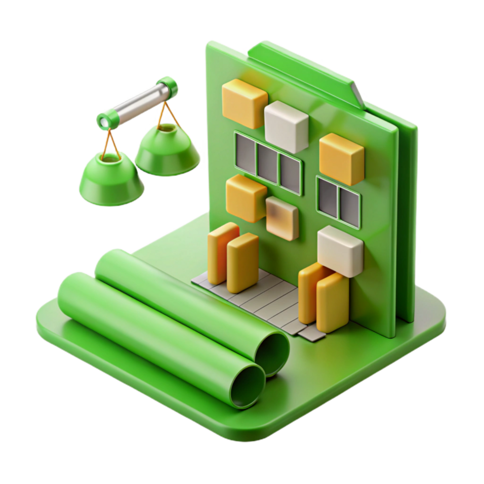 beautiful classic Green Building Construction Process Chart Transparent Background detailed png