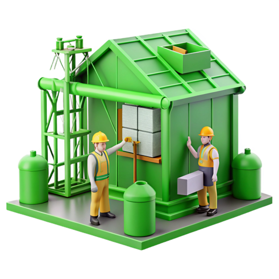 impressive rustic Green Building Construction Site Isolated with Workers professional png