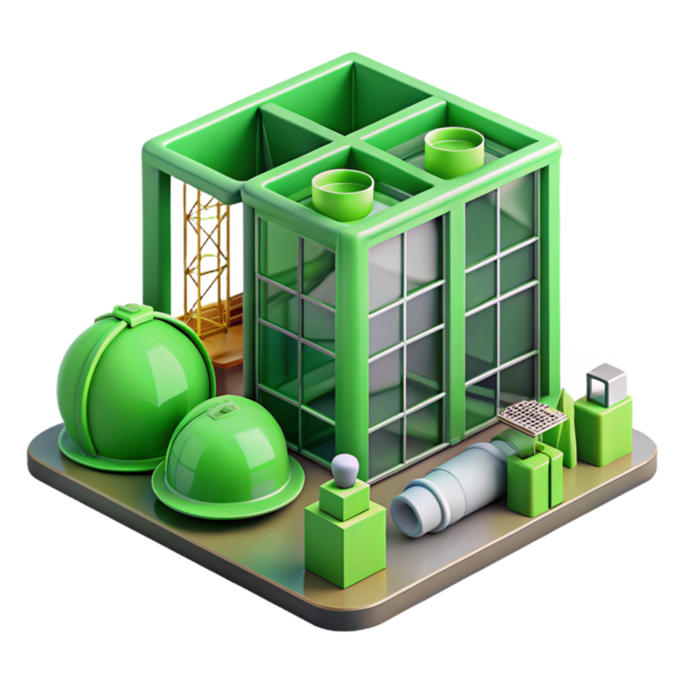 elegant artistic Green Building Construction Site Isolated with Workers original png