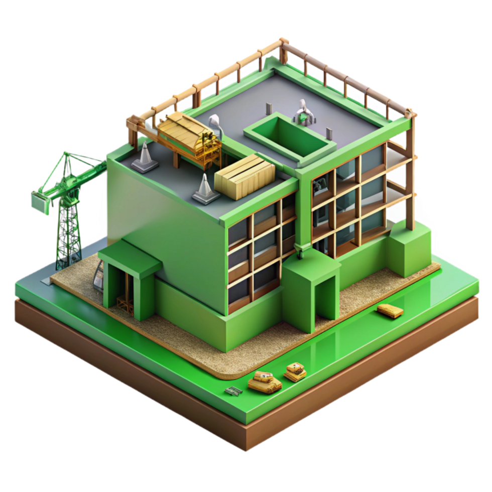 extraordinary minimalist Green Building Construction Site Isolated with Workers professional png