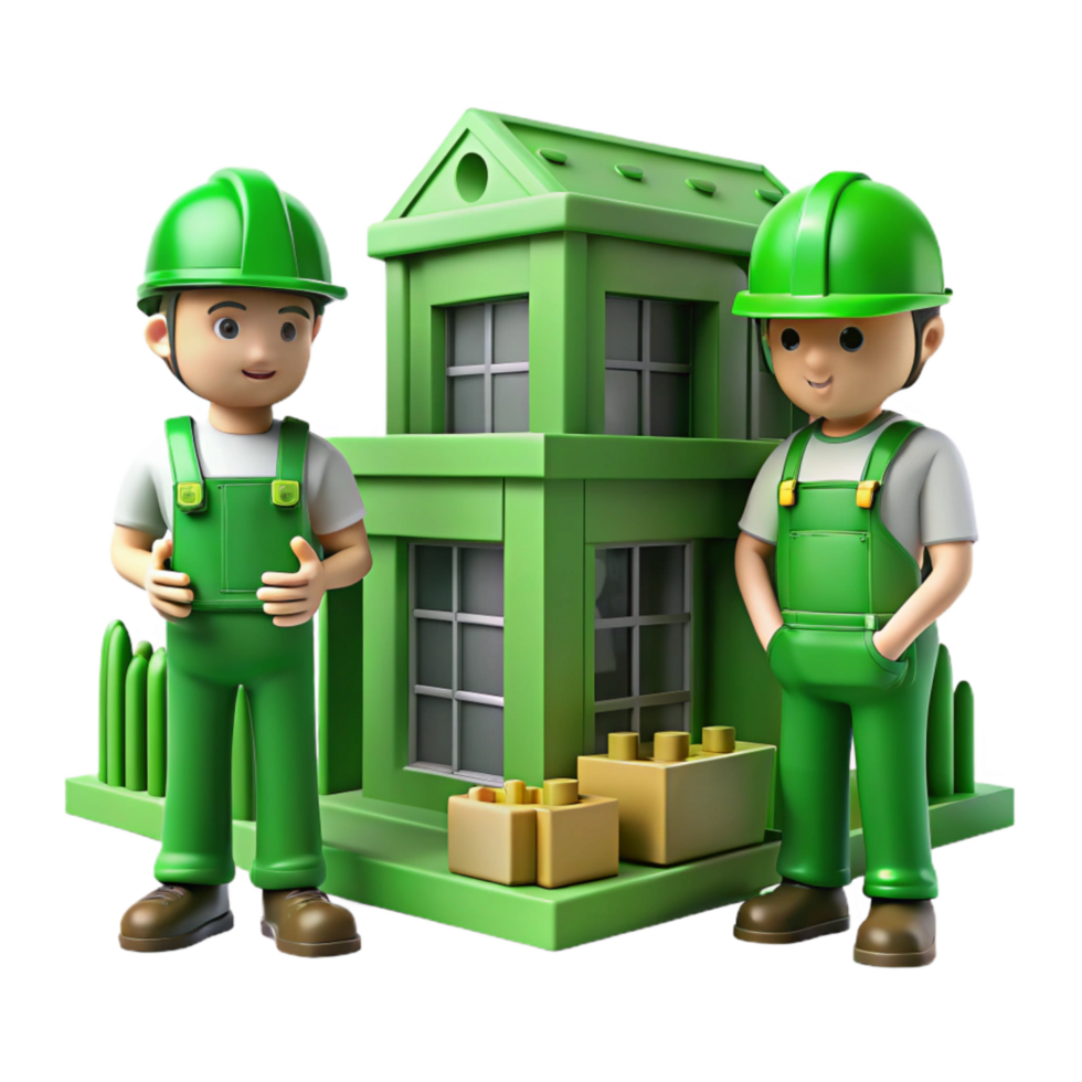 Green Building Construction Workers Isolated png