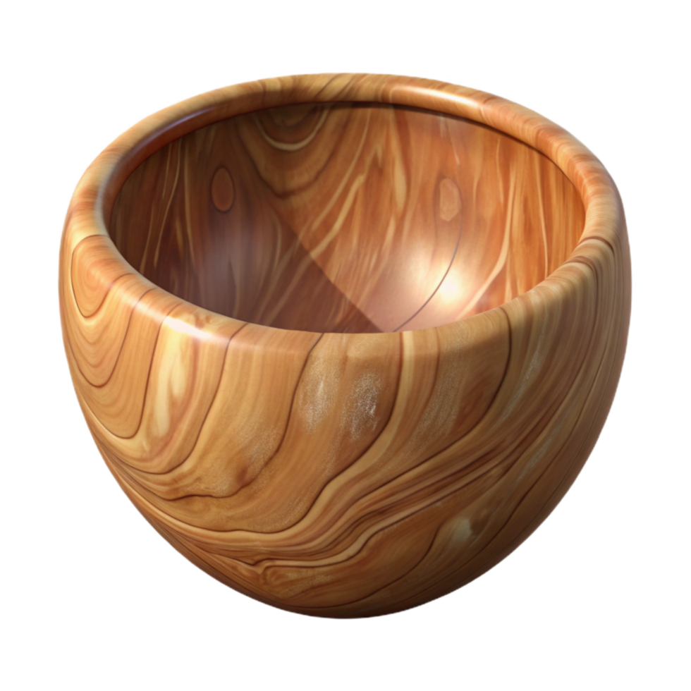 stunning minimalist Carved Wooden Bowl Smooth Finish Transparent Background high quality png