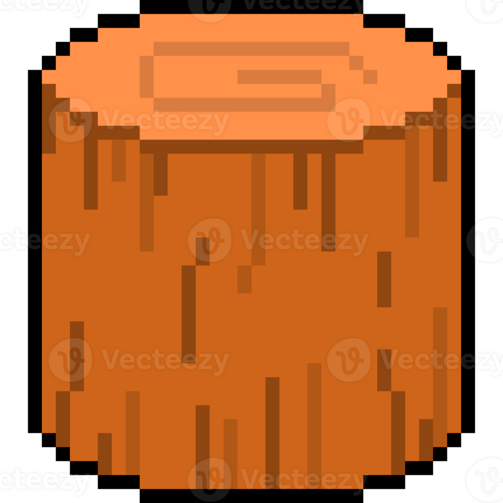 8-bit tree stump. Wood log icon. Tree pixel style png