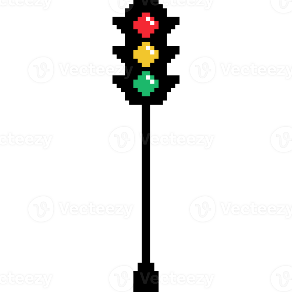 Traffic lights pixel art. 8 bit traffic lights icon. Red, yellow and green traffic light png