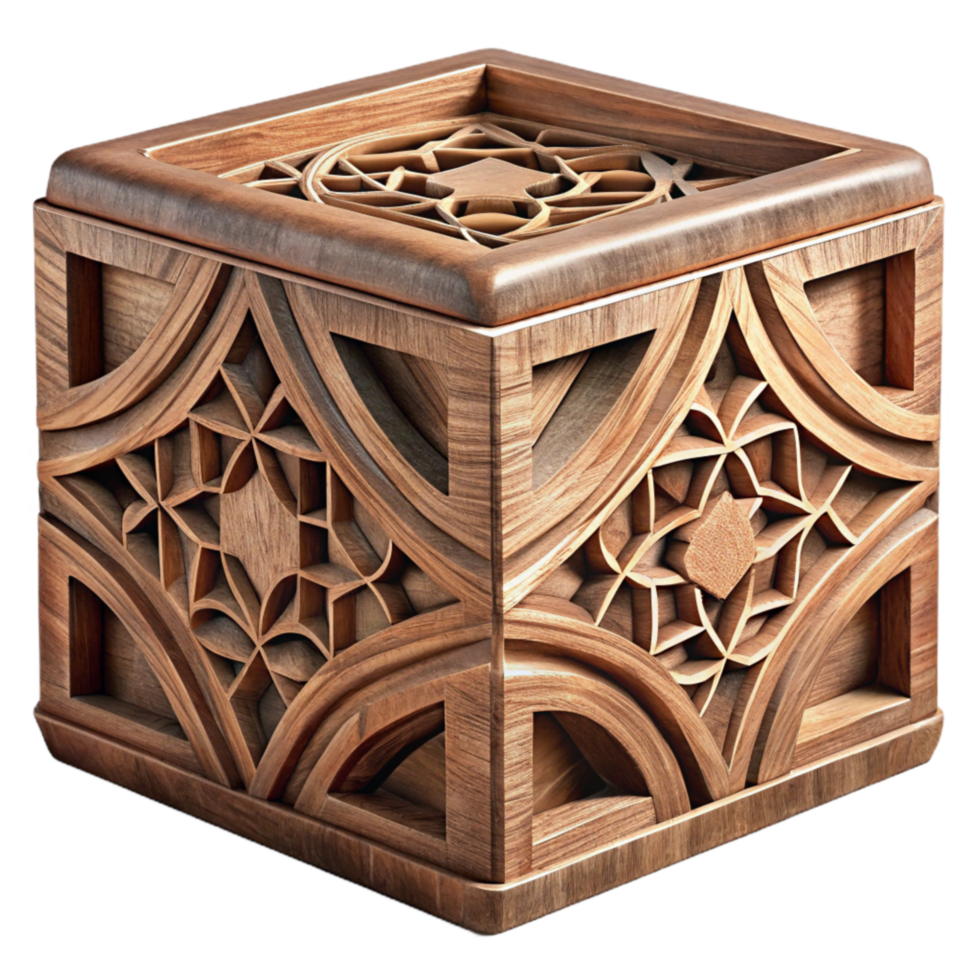 wonderful rustic Carved Wooden Box Geometric Design Cutout Isolated high resolution png