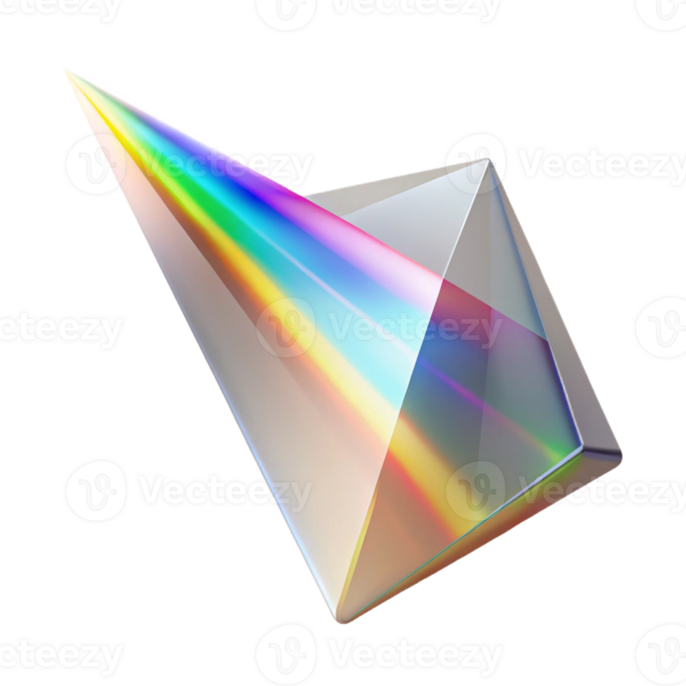 extraordinary abstract A single, levitating crystal prism refracting a beam of white light into a rainbow spectrum, with bright, studio lighting high quality png