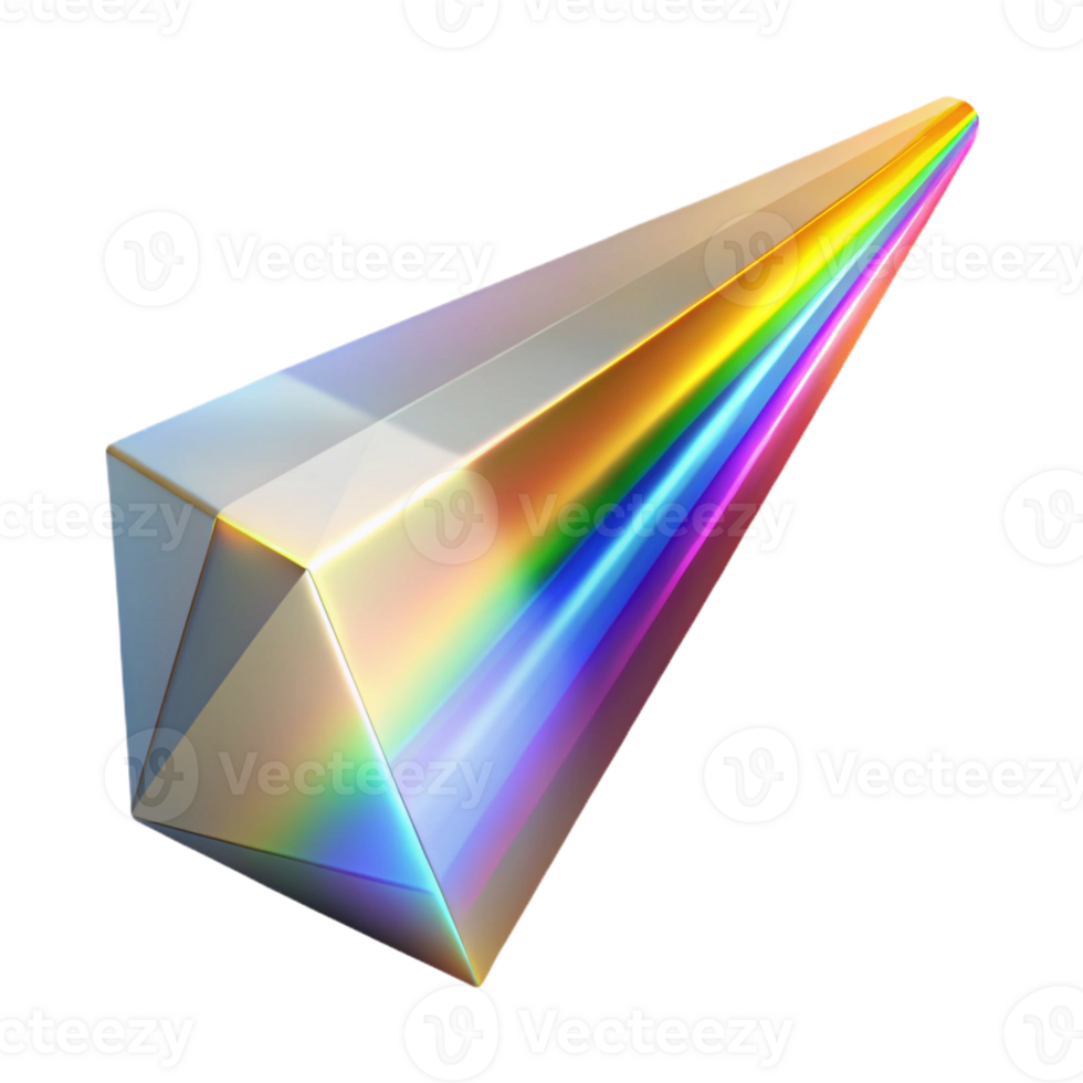 serene modern A single, levitating crystal prism refracting a beam of white light into a rainbow spectrum, with bright, studio lighting exclusive png