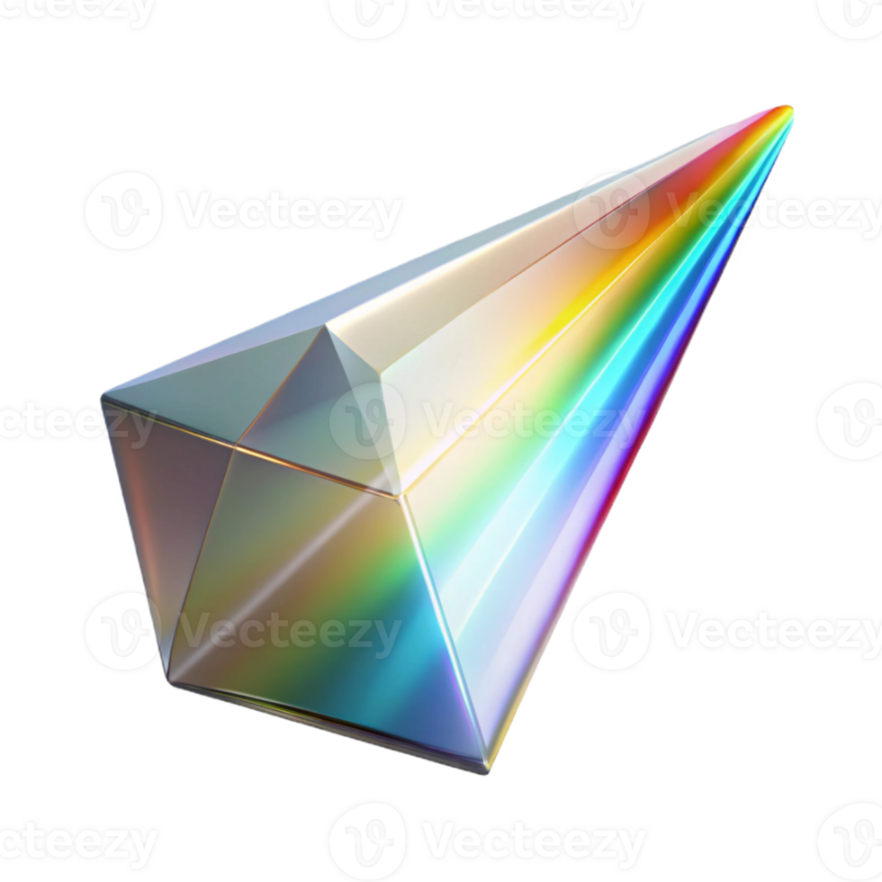 impressive contemporary A single, levitating crystal prism refracting a beam of white light into a rainbow spectrum, with bright, studio lighting authentic png