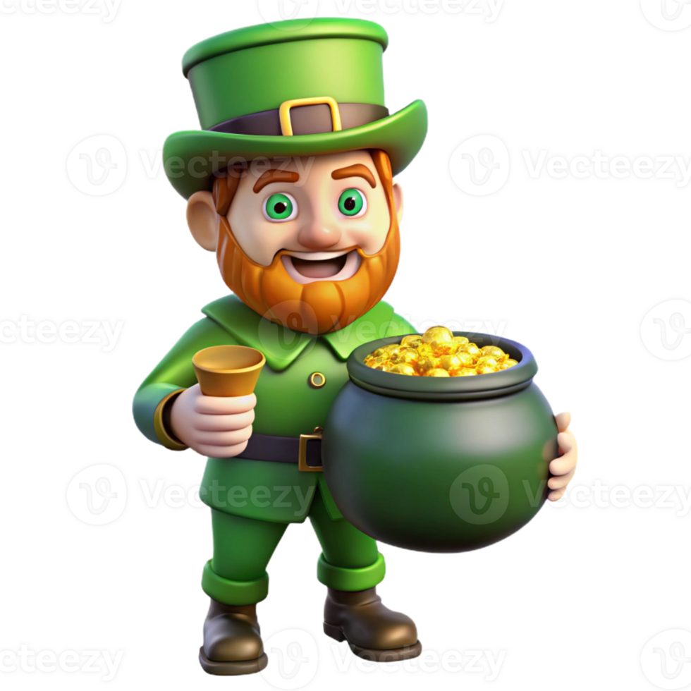 elegant abstract A mischievous leprechaun guarding a pot of gold, dappled sunlight, whimsical style premium png