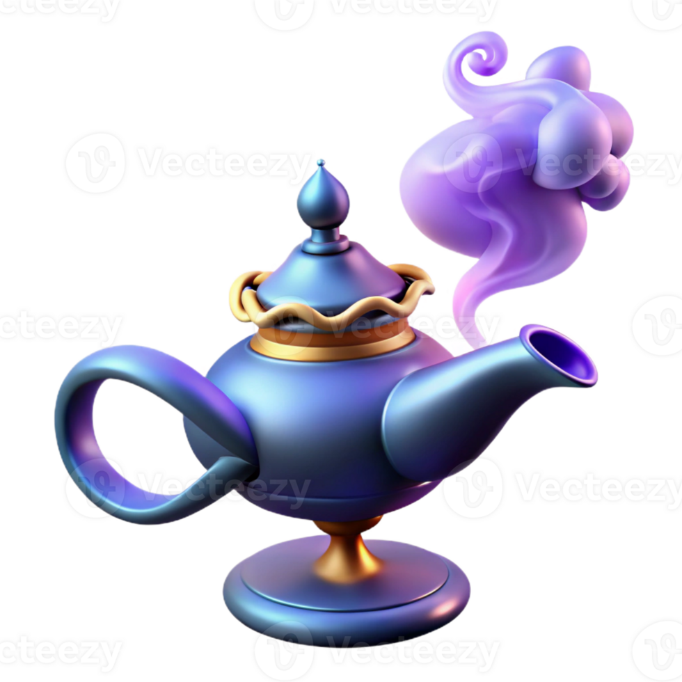 extraordinary artistic A powerful djinn emerging from a magic lamp, swirling smoke and light, Arabian Nights style premium png