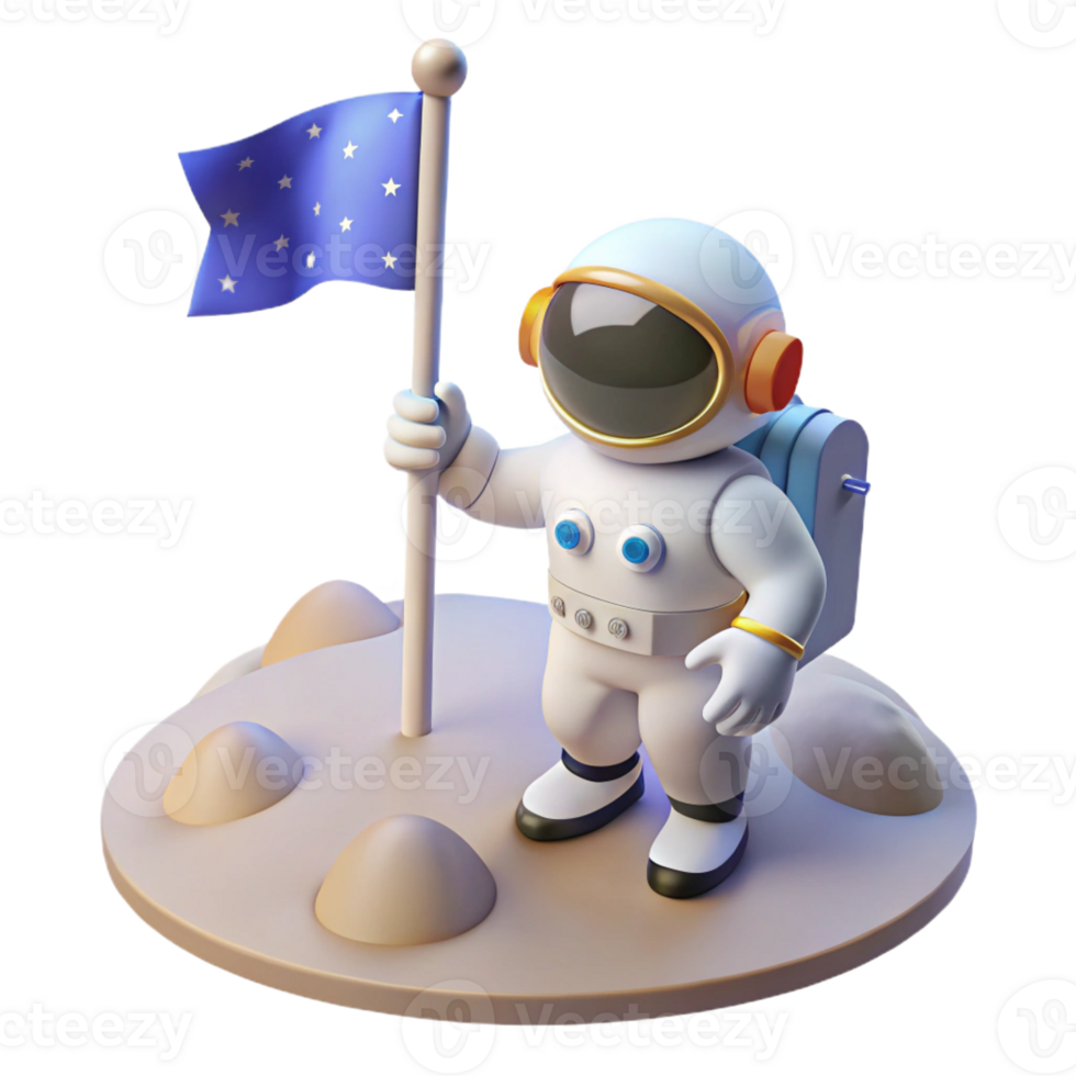 serene modern A lone astronaut, planting a flag on the surface of a newly discovered planet, illuminated by the bright, white light of a nearby star. Space exploration style, realistic render genuine png