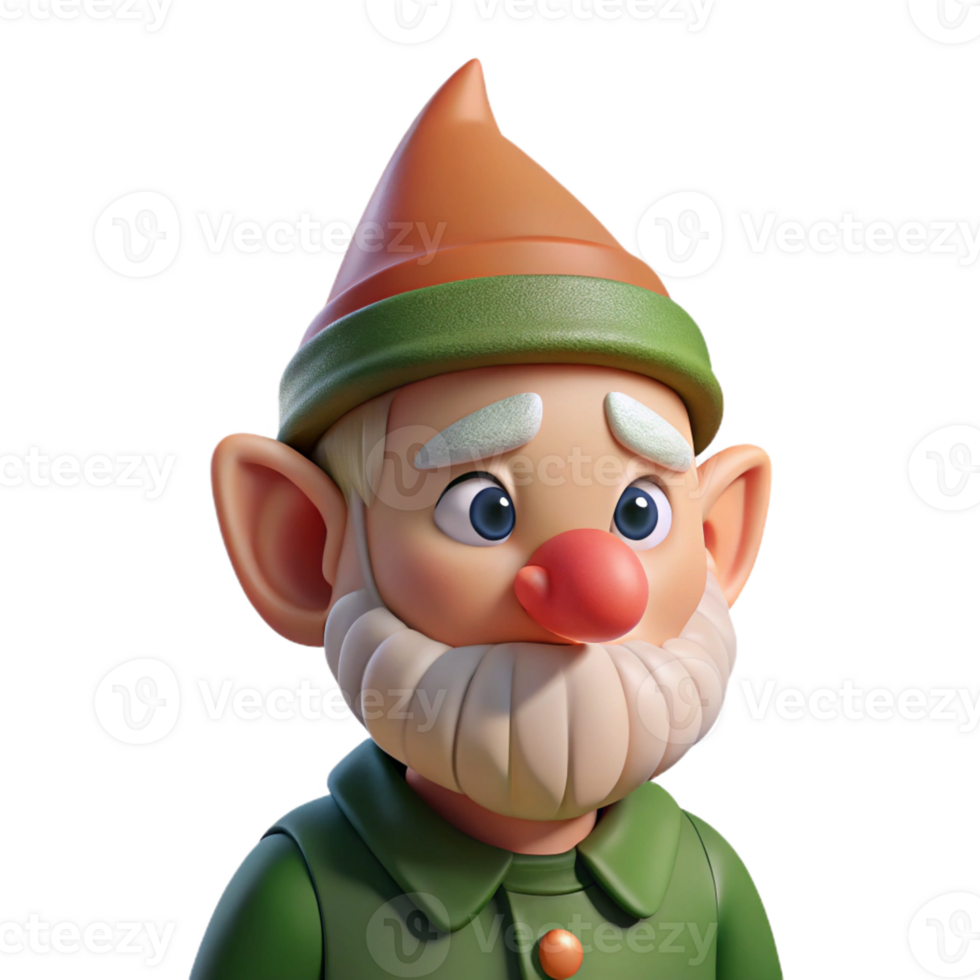 elegant artistic Portrait of a grumpy gnome with a long, crooked nose, dimly lit forest setting, whimsical style, genuine png