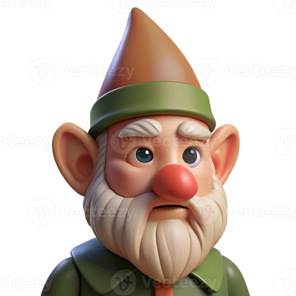 extraordinary minimalist Portrait of a grumpy gnome with a long, crooked nose, dimly lit forest setting, whimsical style, high resolution png