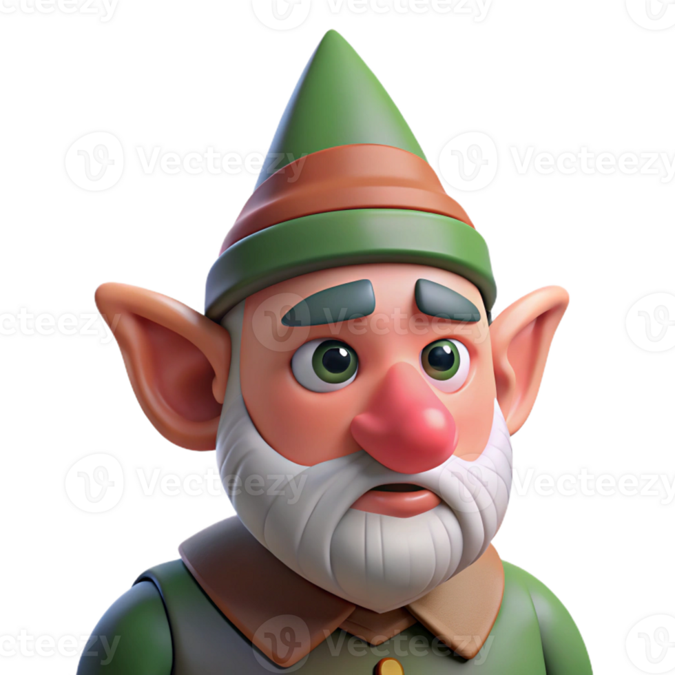 wonderful traditional Portrait of a grumpy gnome with a long, crooked nose, dimly lit forest setting, whimsical style, genuine png