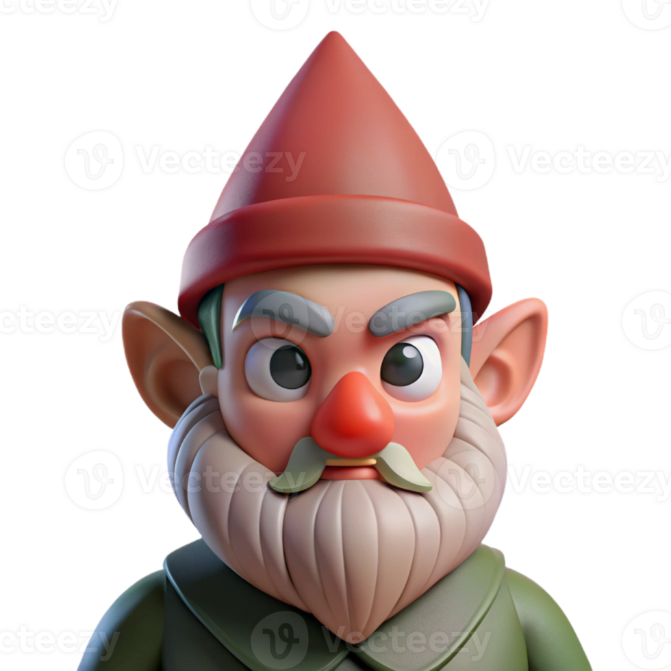 magnificent artistic Portrait of a grumpy gnome with a long, crooked nose, dimly lit forest setting, whimsical style, authentic png