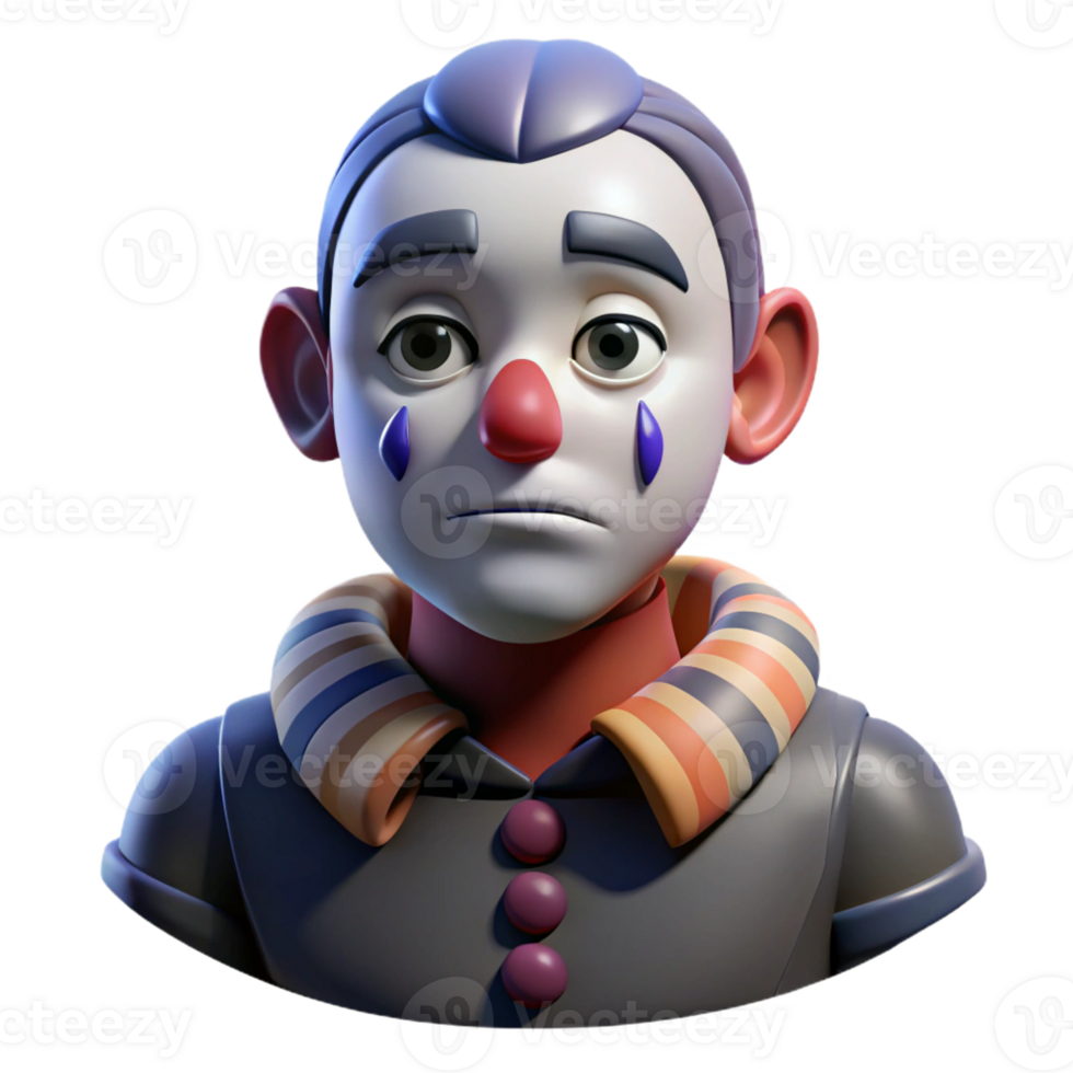 stunning creative Portrait of a melancholic clown with smeared makeup, a single tear rolling down their cheek, dim stage lighting, dark fantasy style, 4K png