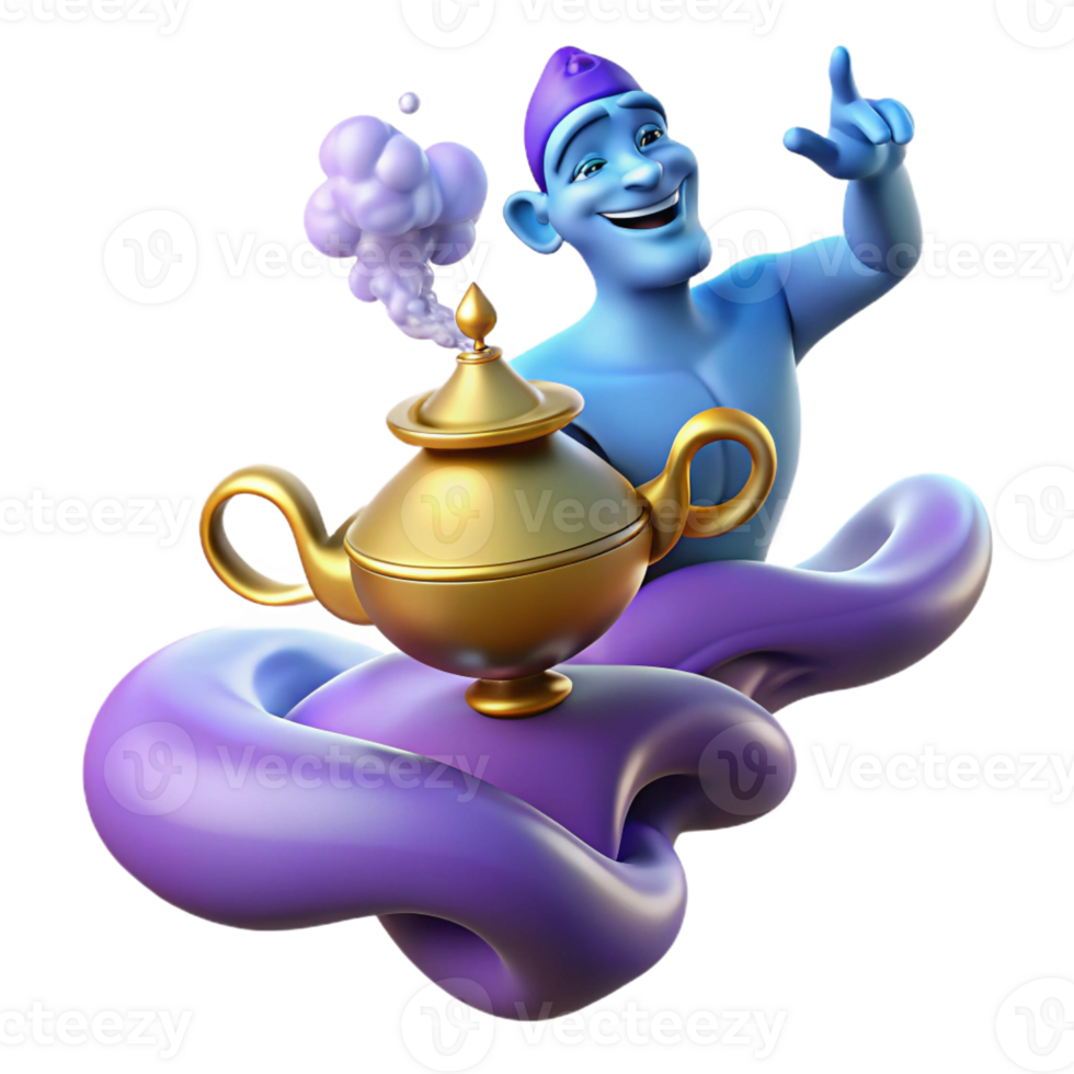 dramatic artistic A powerful djinn emerging from a magic lamp, swirling smoke and light, Arabian Nights style exclusive png