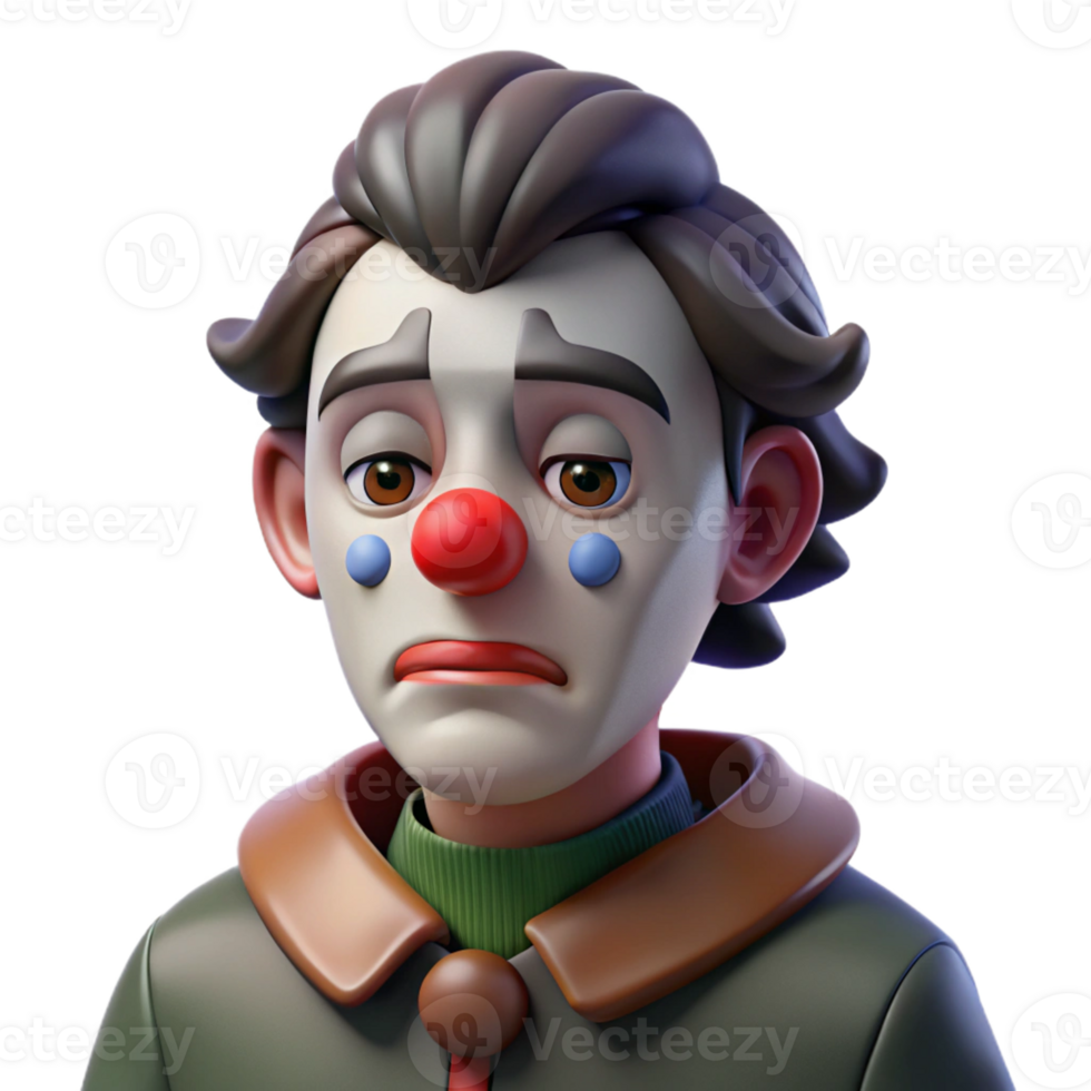 stunning creative Portrait of a melancholic clown with smeared makeup, a single tear rolling down their cheek, dim stage lighting, dark fantasy style, professional png