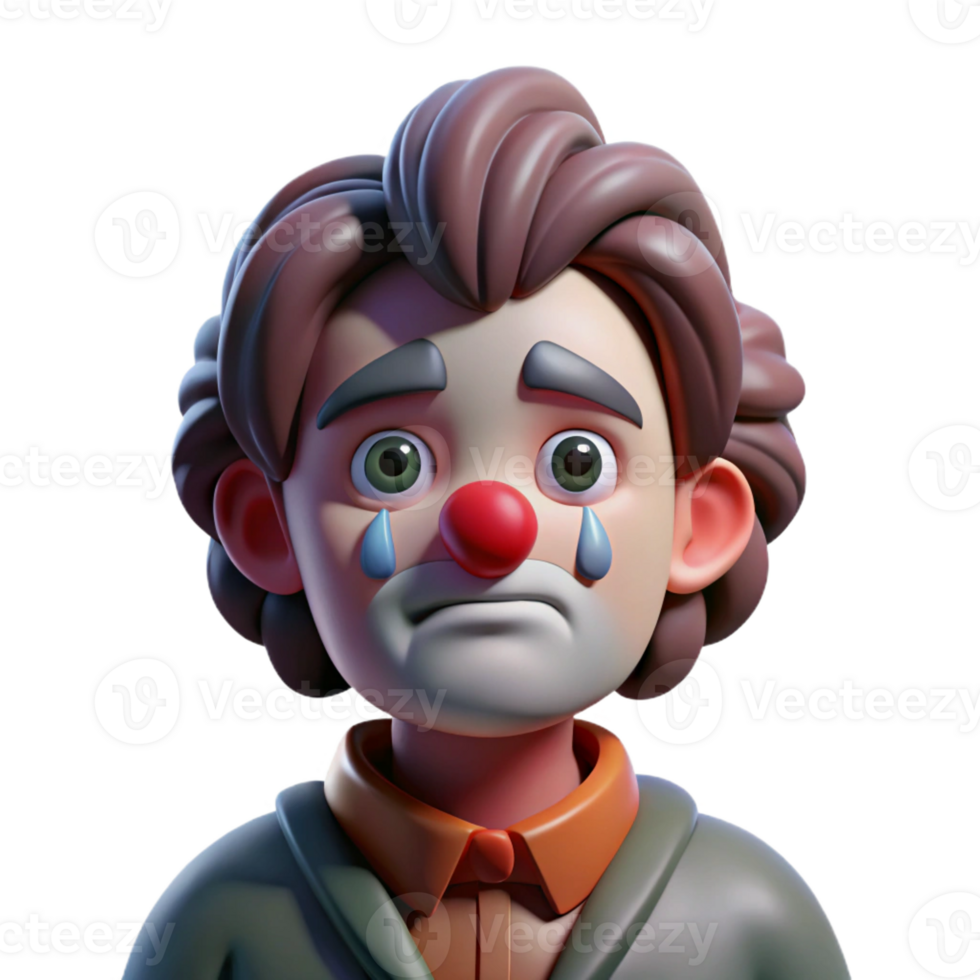 stunning abstract Portrait of a melancholic clown with smeared makeup and a single tear rolling down their cheek, dim, cool lighting, cinematic style premium png