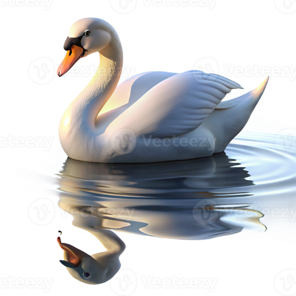 wonderful traditional A graceful swan gliding across a calm lake, reflective water, serene lighting, exclusive png