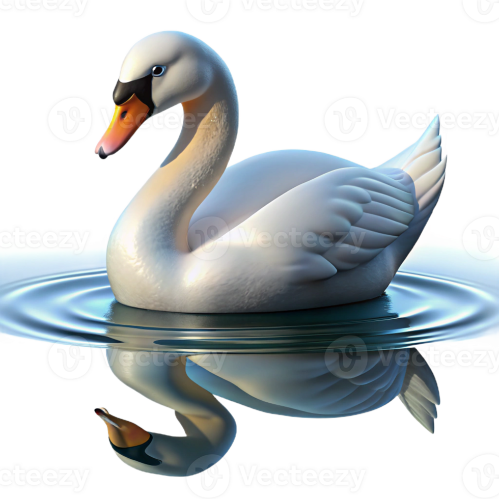 dramatic artistic A graceful swan gliding across a calm lake, reflective water, serene lighting, 4K png