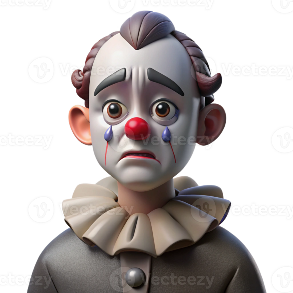 wonderful artistic Portrait of a melancholic clown with smeared makeup, a single tear rolling down their cheek, dim stage lighting, dark fantasy style, 4K png