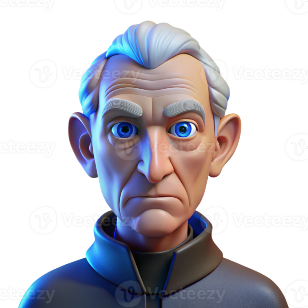serene minimalist Portrait of an elderly man with a weathered face and piercing blue eyes, dramatic chiaroscuro lighting, Rembrandt style 4K png