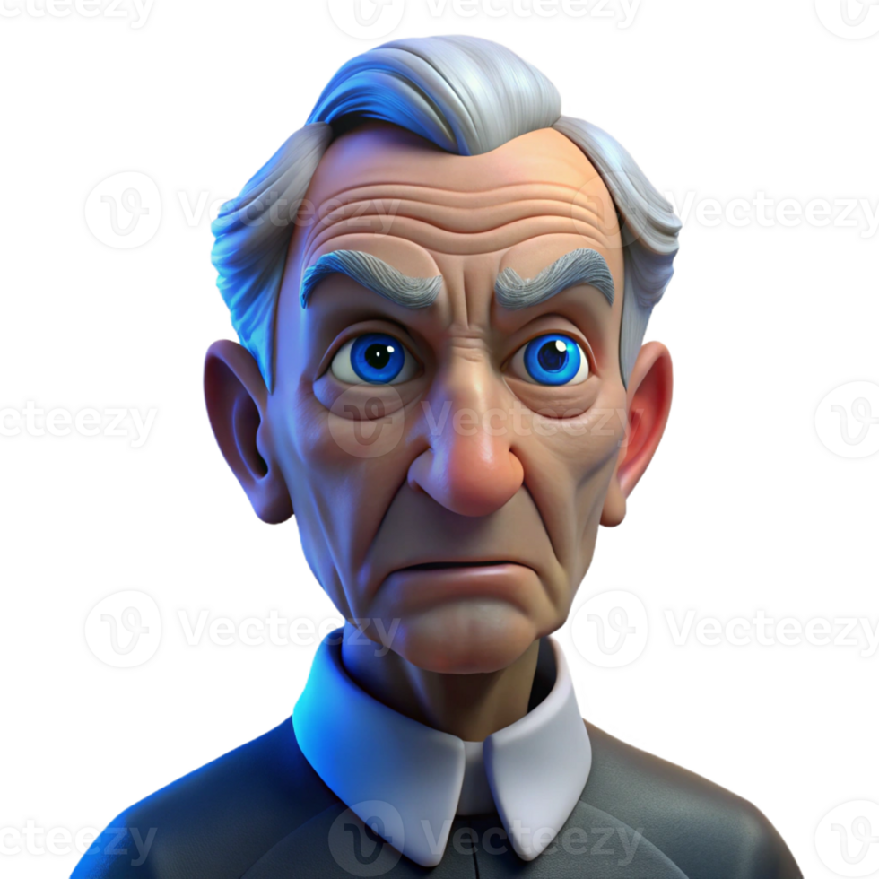 elegant contemporary Portrait of an elderly man with a weathered face and piercing blue eyes, dramatic chiaroscuro lighting, Rembrandt style high quality png