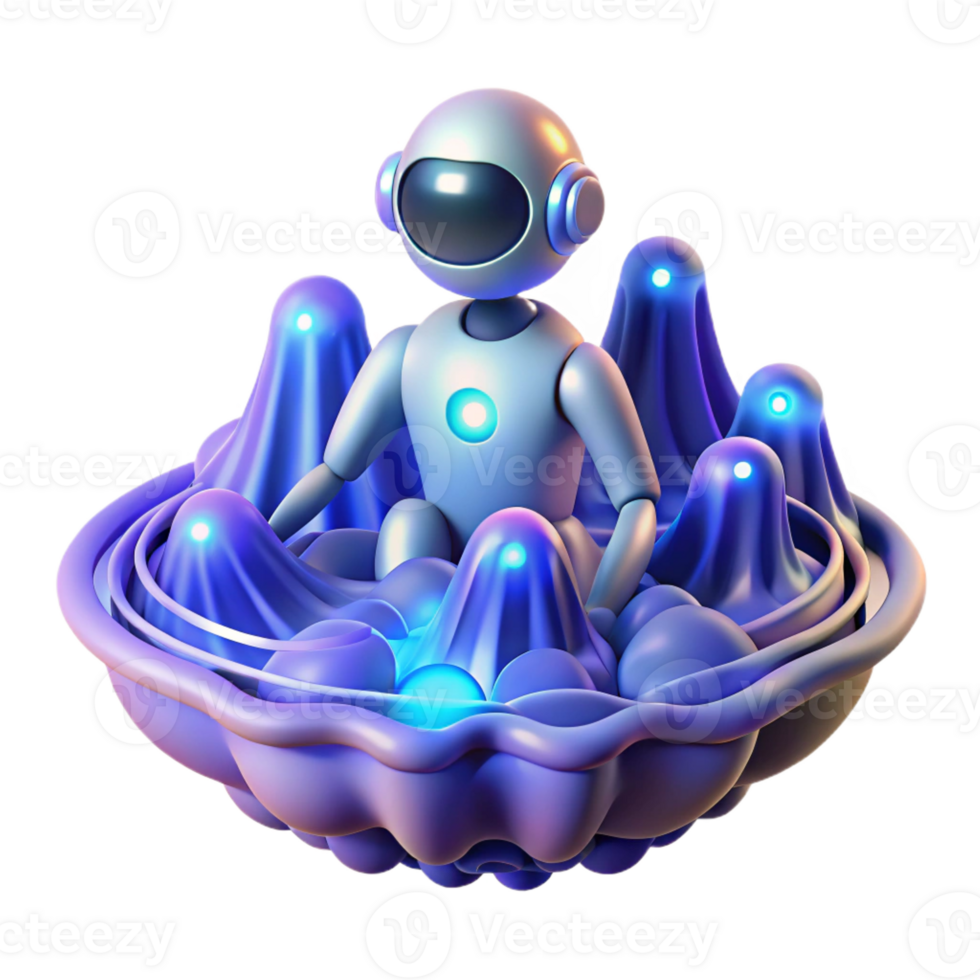 vibrant rustic A lone, sentient AI, its form composed of pure energy, floating within a vast, digital landscape, illuminated by pulsing streams of data. Abstract style, vibrant colors professional png