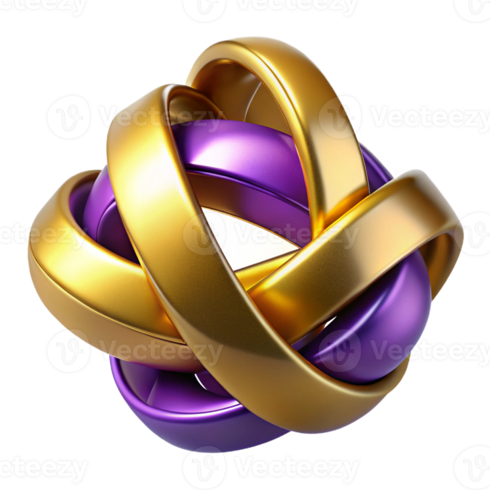 beautiful traditional Intertwined ribbons of metallic gold and deep violet, subtly illuminated from within, Art Deco style high quality png