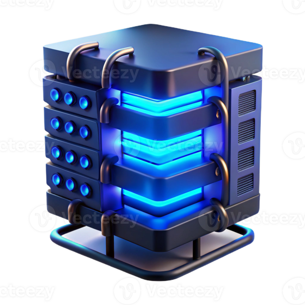 serene creative A server rack glowing with intense blue light, complex wiring, dark and mysterious lighting genuine png