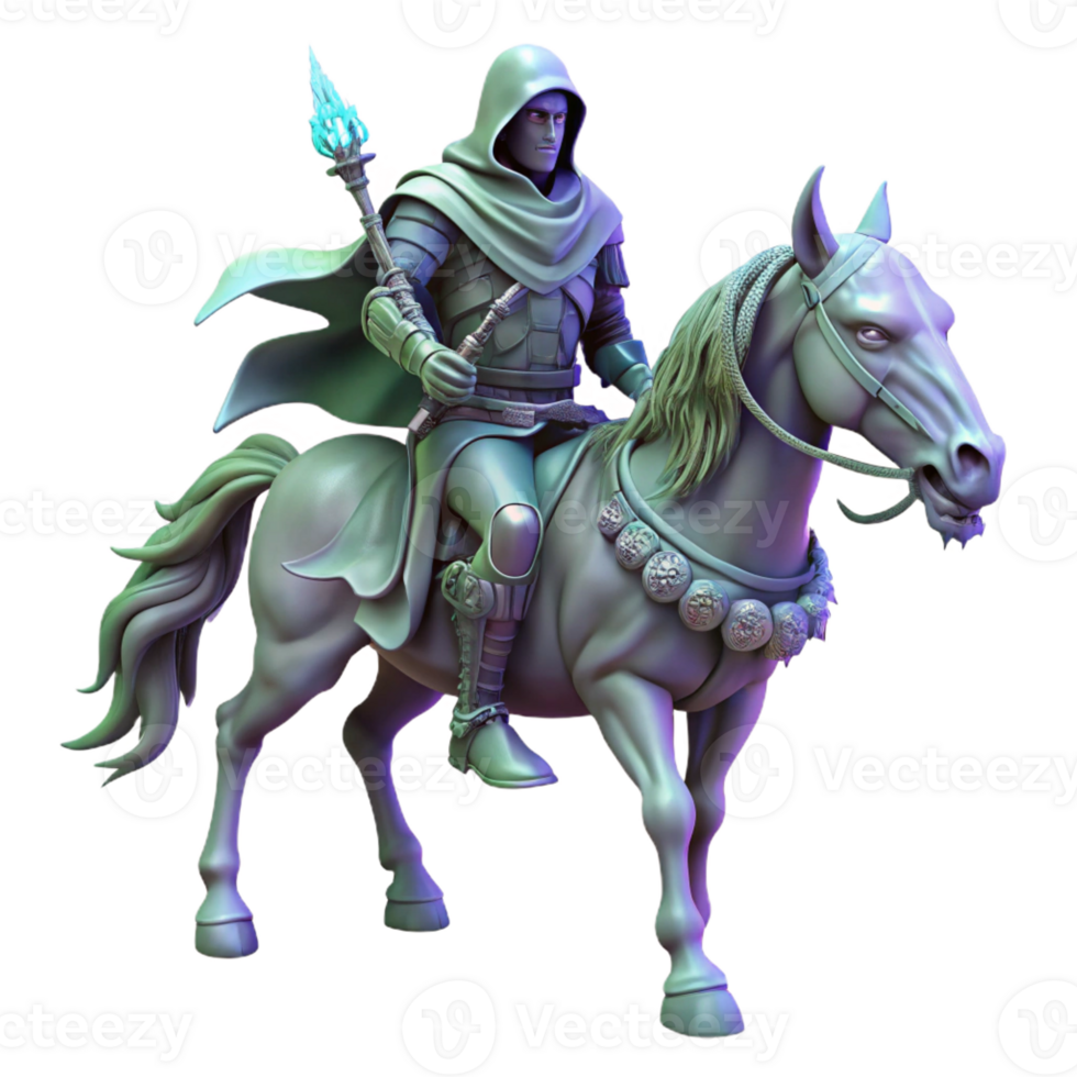 magnificent classic A spectral knight riding a skeletal steed through a haunted forest, ethereal lighting, gothic horror original png
