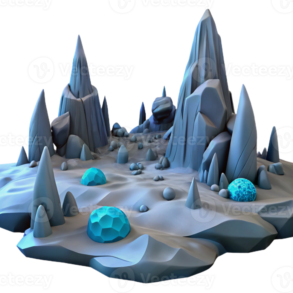 magnificent abstract A desolate, alien landscape with strange rock formations, cold, bluish lighting, matte painting style original png