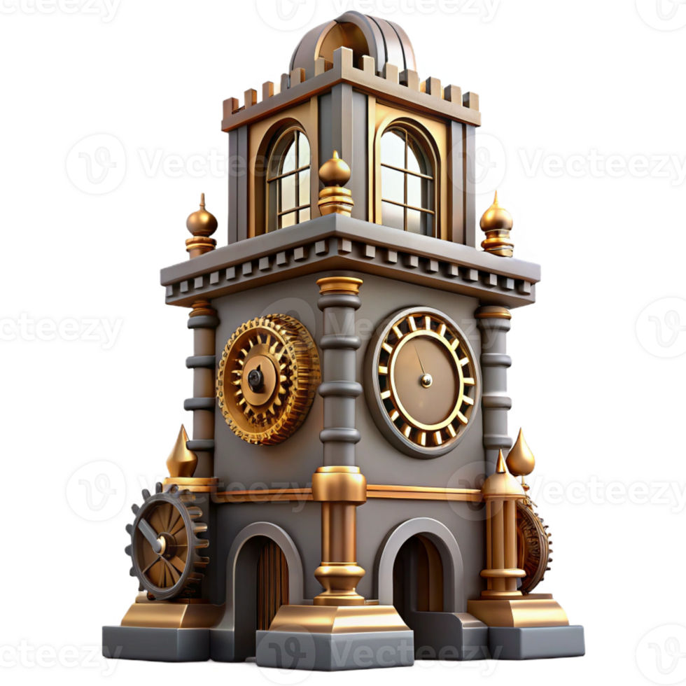 vibrant contemporary A towering clock tower, intricate gears visible, steampunk aesthetic, dramatic lighting exclusive png