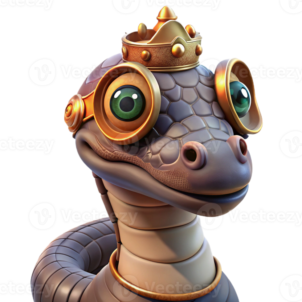 extraordinary classic A portrait of a steampunk snake wearing a tiny crown and goggles, intricate clockwork mechanisms visible in its scales, warm, inviting lighting 4K png