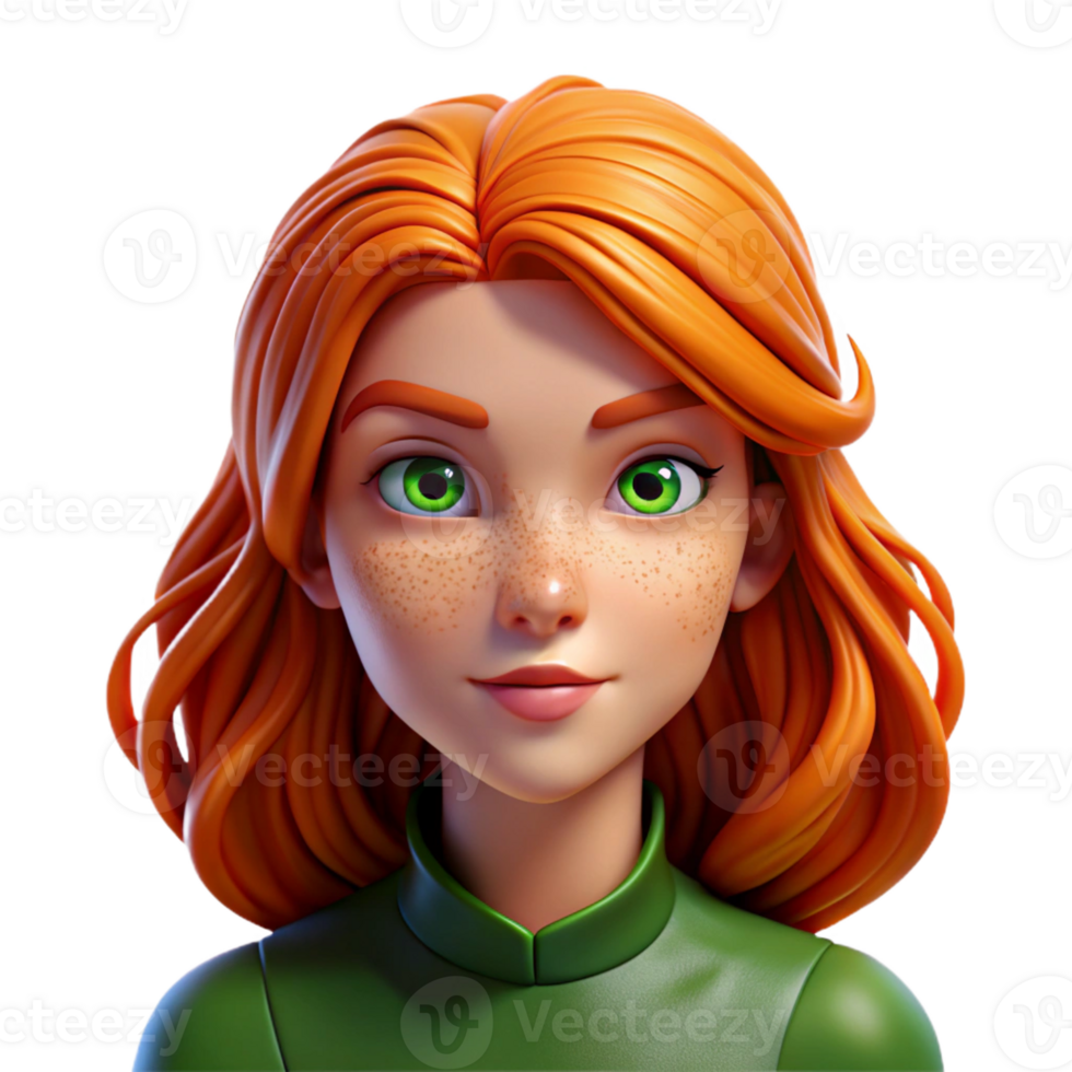 wonderful rustic Portrait of a young woman with flowing fiery red hair, freckles, and emerald green eyes, lit by warm golden hour sunlight, Pre-Raphaelite style original png