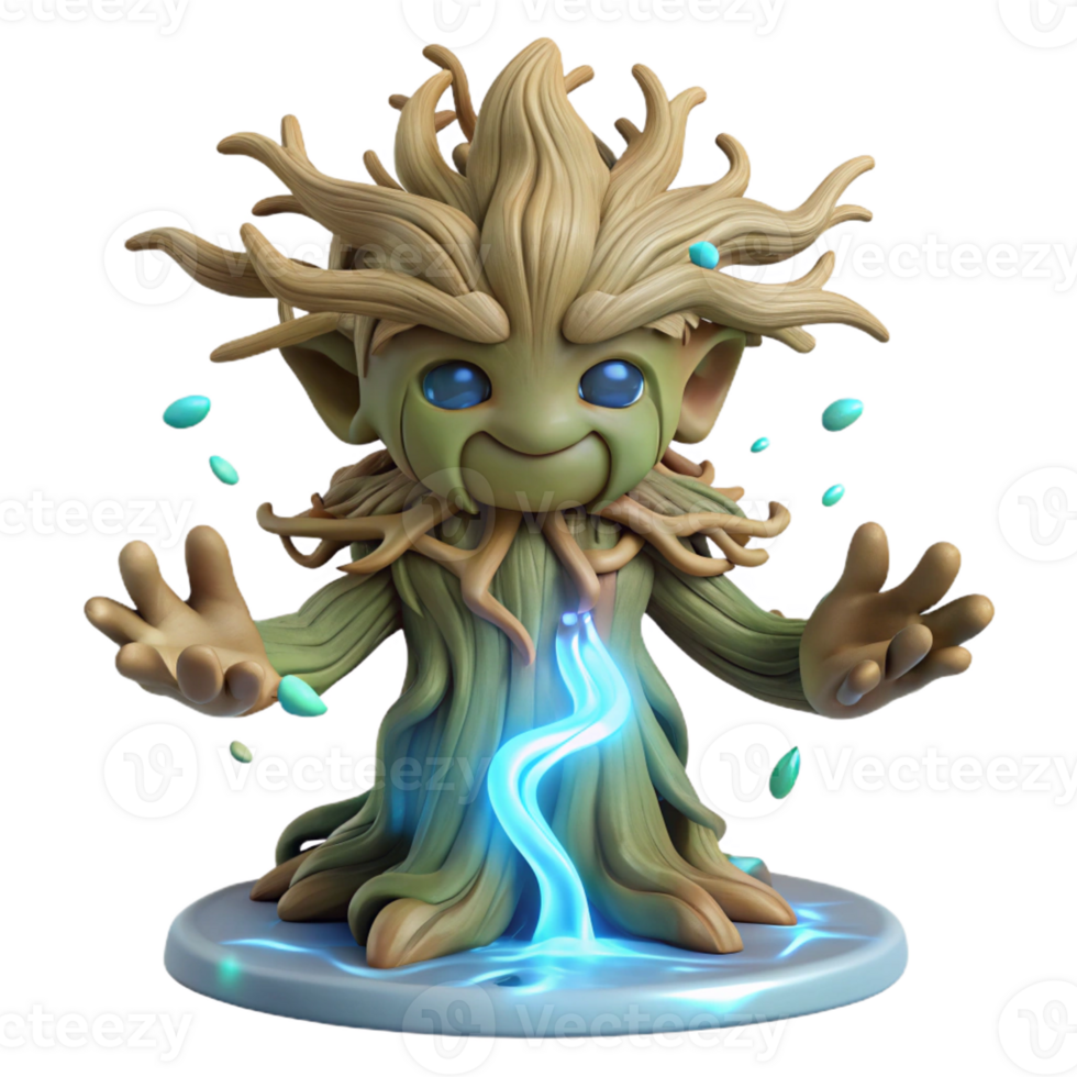 elegant classic An ancient tree spirit with bark made of flowing water and leaves of pure light, glowing from within, dreamlike, art nouveau high quality png