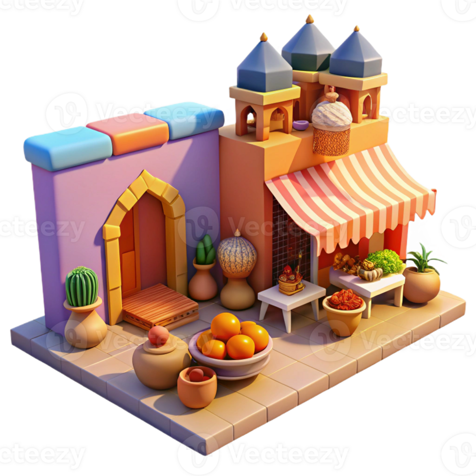 serene minimalist A vibrant street market in a Moroccan city, colorful textiles and spices, warm sunlight, bustling and exotic style 4K png