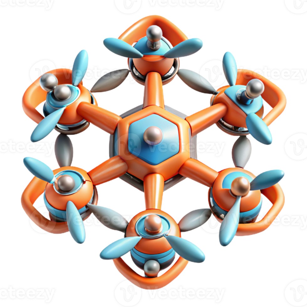 impressive artistic A swarm of drones forming a complex geometric pattern, futuristic and dynamic style, bright and contrasting colors high resolution png