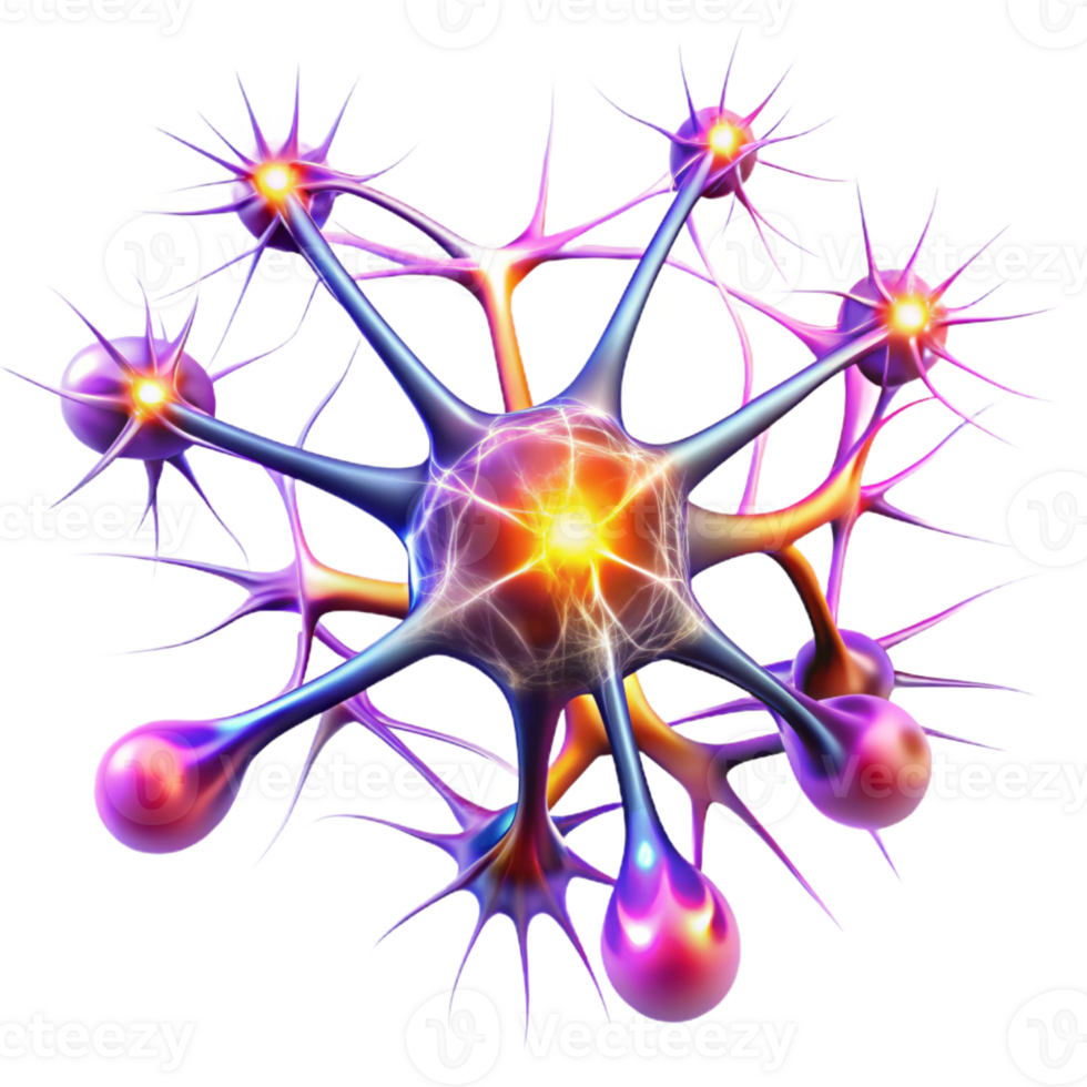 serene artistic A network of interconnected neurons firing electrical impulses, vibrant colors and dynamic lighting, bio-art style genuine png
