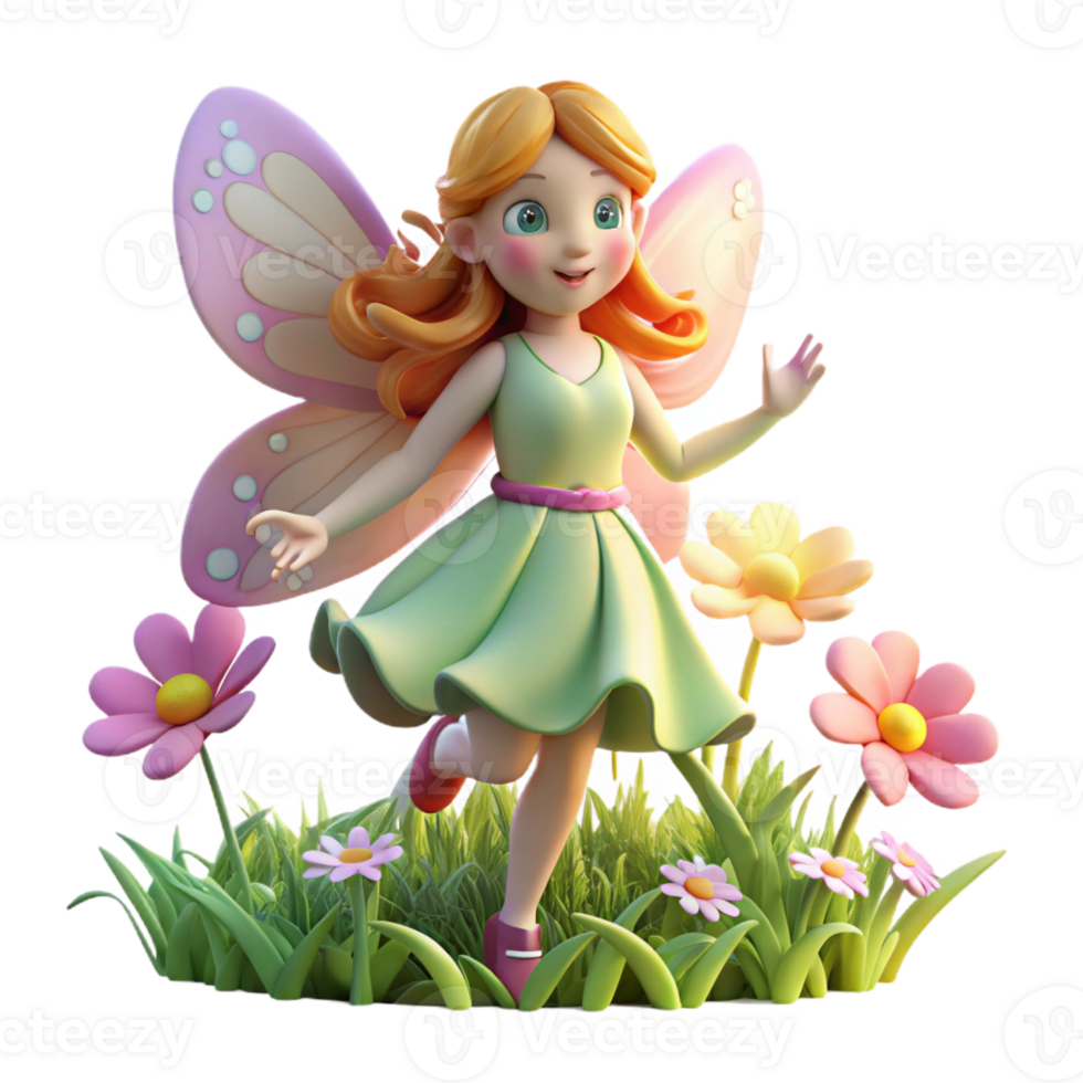 elegant contemporary A beautiful fairy fluttering through a field of wildflowers, sunlight streaming through the clouds, whimsical style detailed png