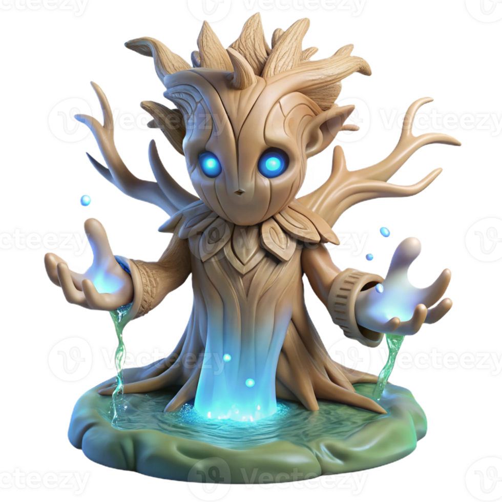 serene classic An ancient tree spirit with bark made of flowing water and leaves of pure light, glowing from within, dreamlike, art nouveau original png