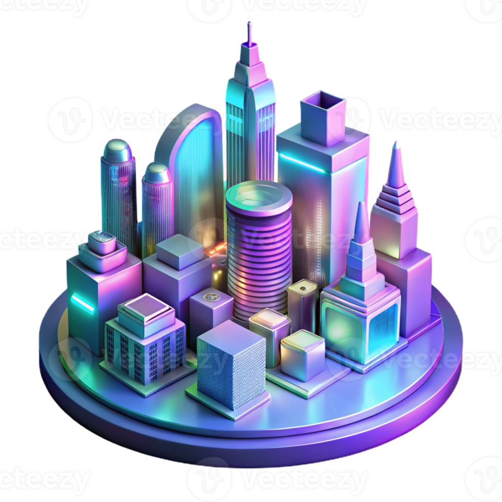serene rustic A futuristic holographic cityscape, shimmering neon lights, cyberpunk style premium png