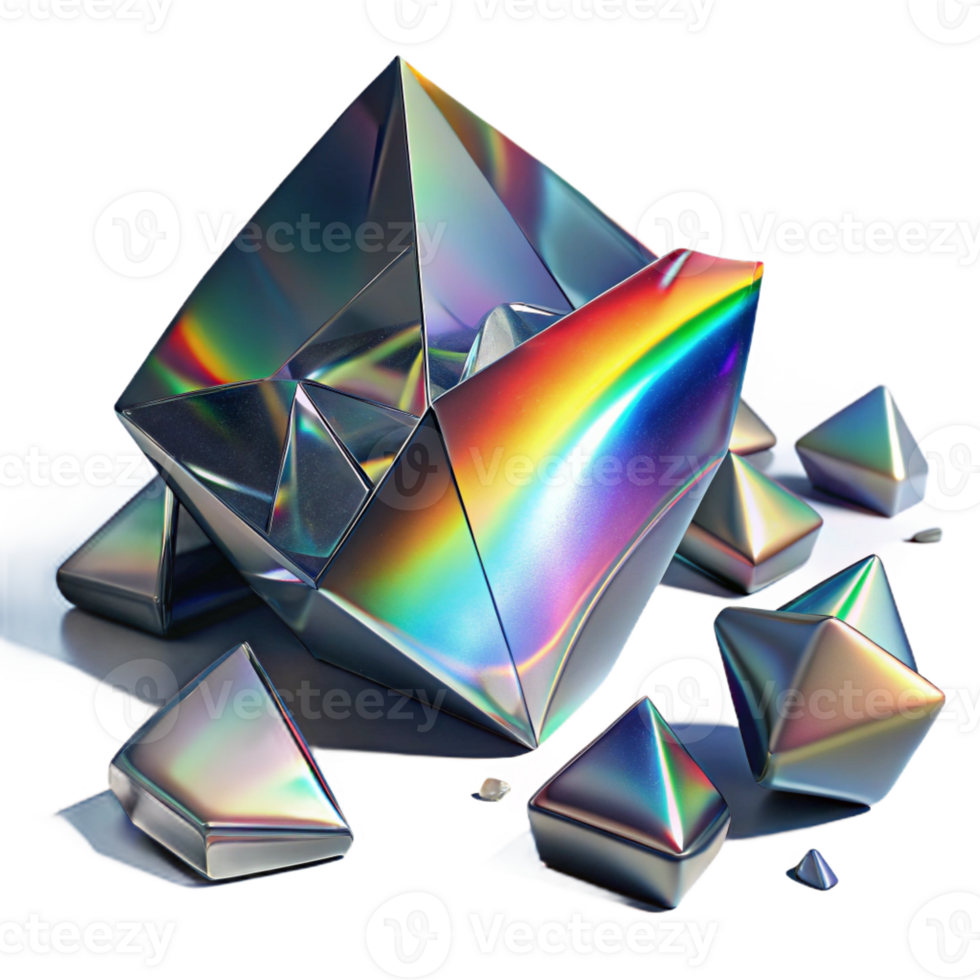 extraordinary vintage Fractured shards of glass reflecting a rainbow spectrum of light, dark and moody lighting, surrealism style high resolution png