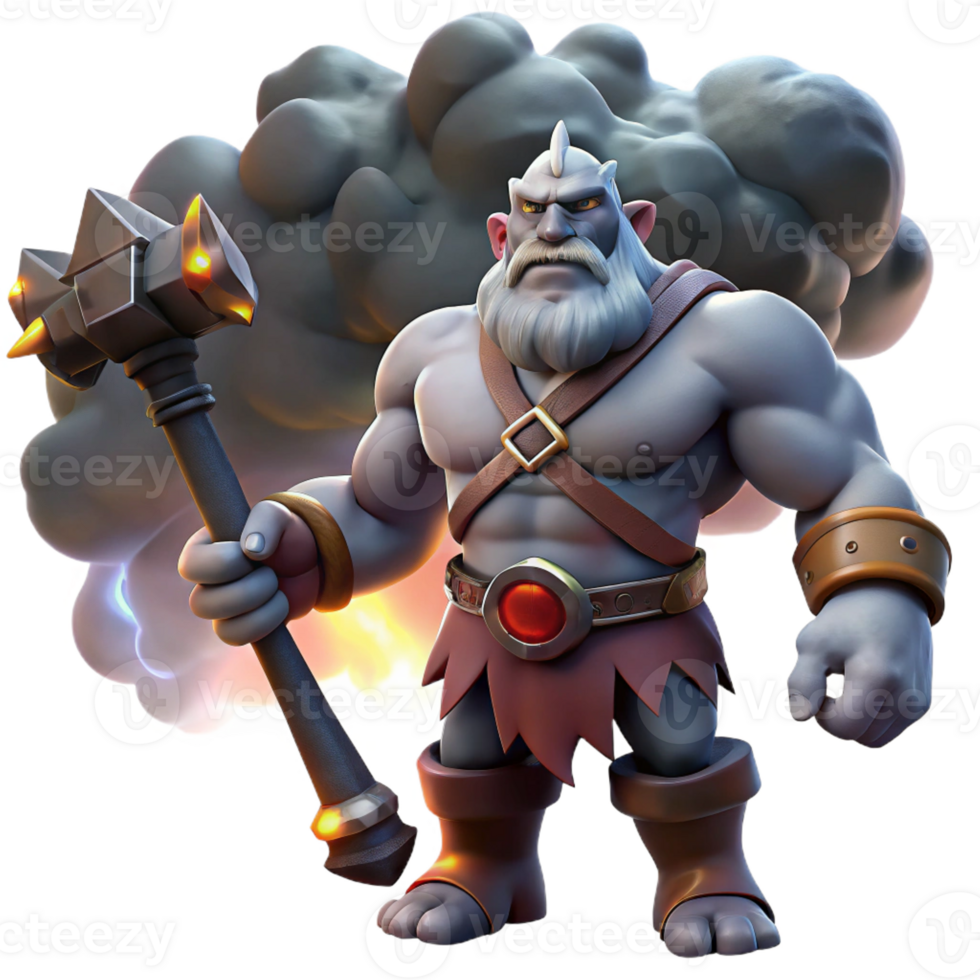 elegant rustic A powerful giant wielding a club, dark and stormy sky, dramatic lighting, fantasy art style 4K png