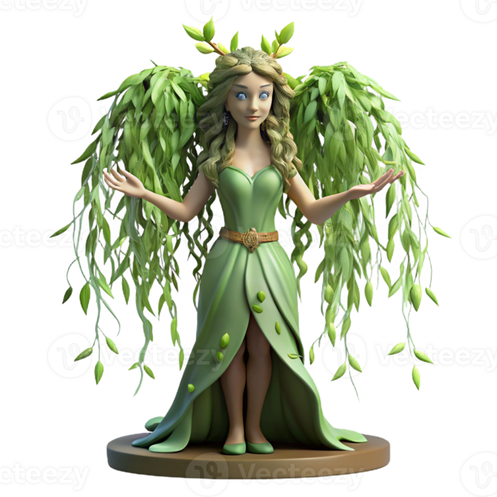 dramatic modern A beautiful dryad emerging from a willow tree, dappled sunlight, art nouveau style exclusive png