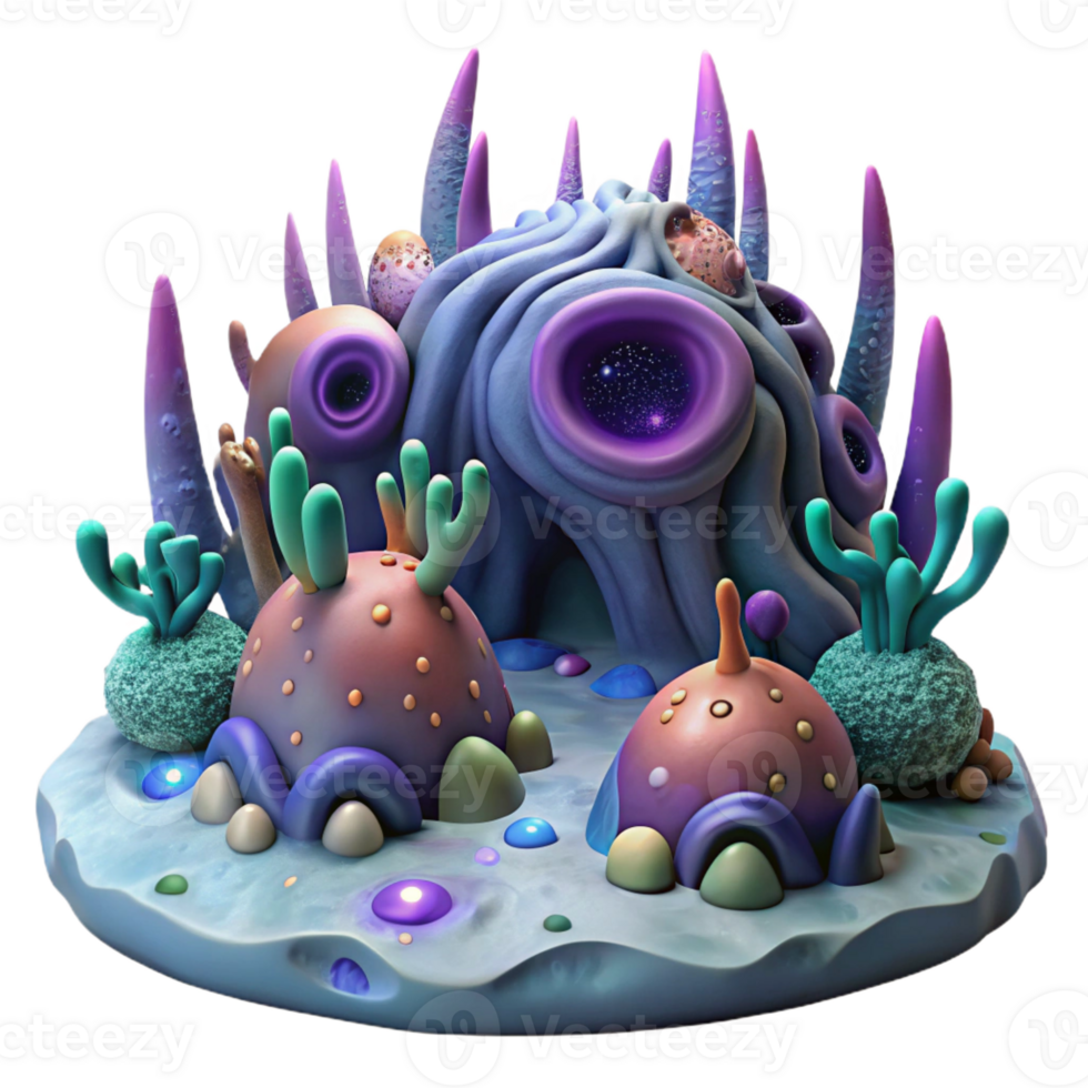 serene classic A desolate, alien landscape, dotted with strange, bioluminescent flora, under a sky filled with swirling nebulae. Cosmic horror style, vibrant colors exclusive png