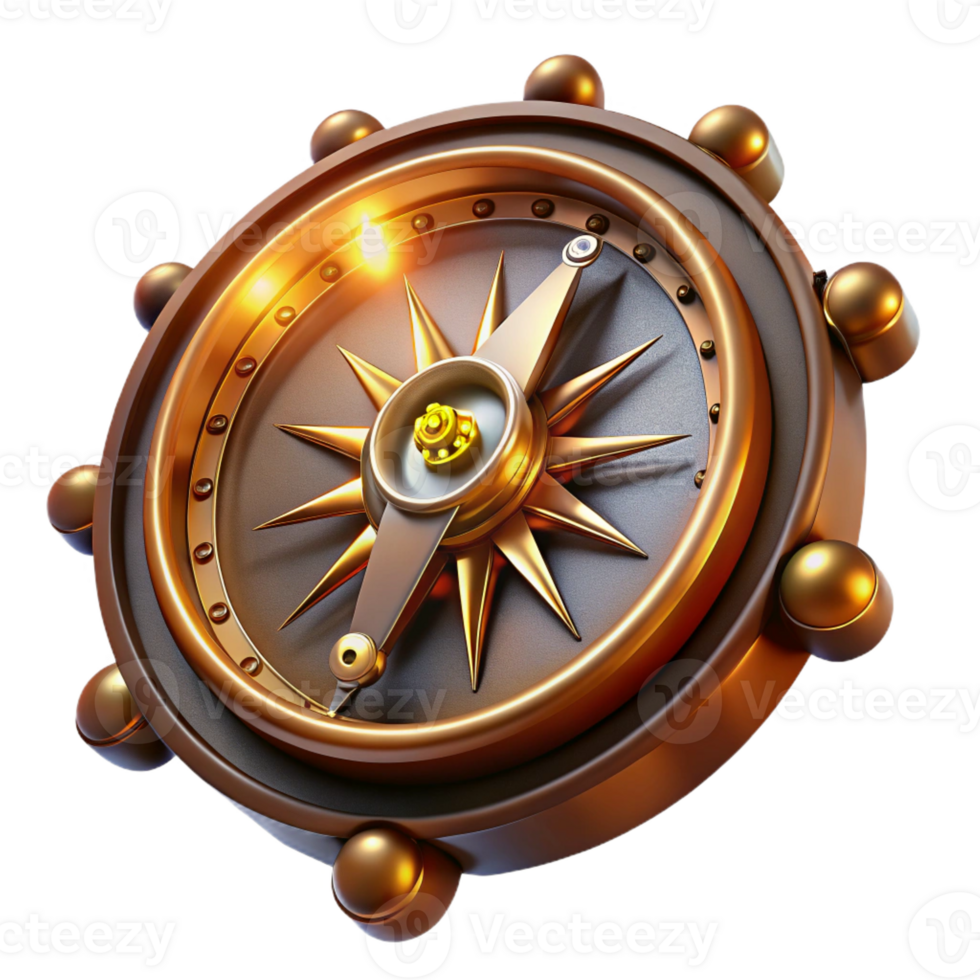 wonderful modern A close-up of a steampunk compass with intricate gears and glowing needles, highly detailed, dramatic lighting high resolution png