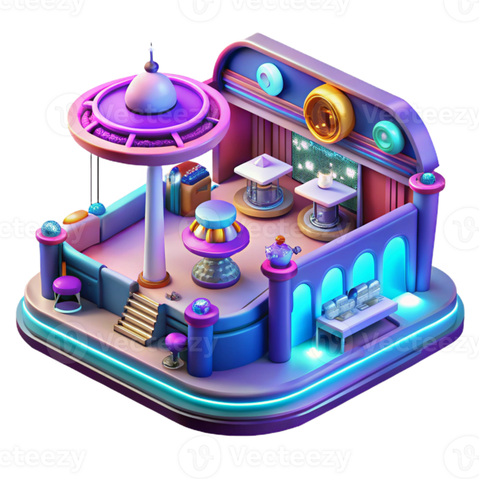 beautiful modern A bustling marketplace within a futuristic space station, vibrant colors, neon signs, cinematic lighting professional png